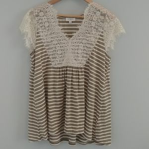 Umgee Lace And Striped Top